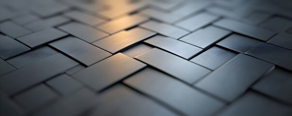 Poster - geometric 3d tiles: a mesmerizing pattern of interlocked, dark gray rectangular prisms, creating a c