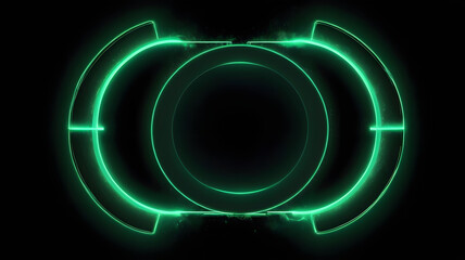 Poster - Neon Green Circular HUD: Abstract futuristic technology background featuring a vibrant neon green circular heads-up display (HUD) interface with glowing lines and a central dark space.