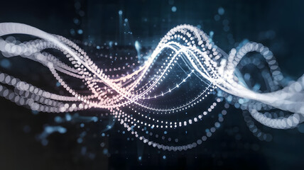 Poster - abstract data flow: a mesmerizing digital rendering of interconnected glowing particles forming dyna