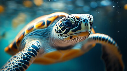 Poster - Aquatic Portrait of a Sea Turtle Navigating Tranquil Ocean Waters : Generative AI
