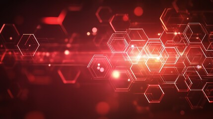 Leinwandbilder - Abstract Red and Black Hexagonal Pattern with Glowing Digital Light Effects : Generative AI