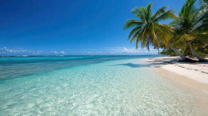 Wall Mural - beautiful tropical beach with crystal clear water and palm trees