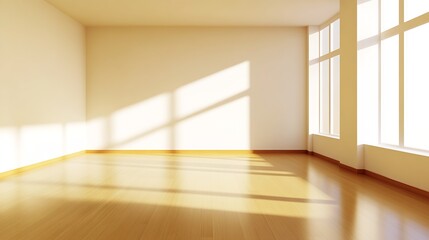 Poster - Spacious Sunlit Room with Large Floor-to-Ceiling Windows and Wooden Flooring : Generative AI