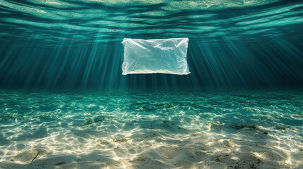 Wall Mural - dramatic underwater shot of plastic bag floating in clear water