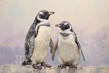 Wall Mural - Close up on pale pastel tones penguins animal bird.