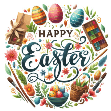 Happy Easter Day typography on a white background