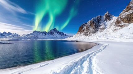 Wall Mural - breathtaking display of northern lights over snowy landscape