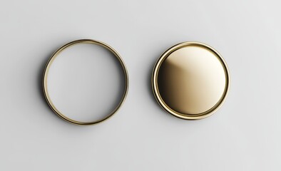 Gold circle frame and lid mockup isolated on white background.