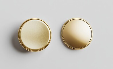 Two gold round buttons with subtle texture differences, isolated on white background.