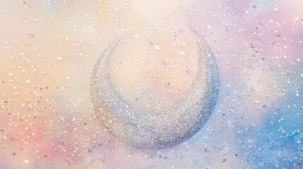 Poster - Dreamy Crescent Moon in a Pastel Sky with Sparkling Stars