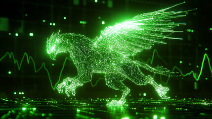 Luminous Griffin in Digital Landscape