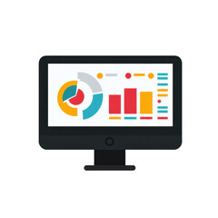 Poster - Abstract Data Visualization on Computer Monitor in Flat Design Style