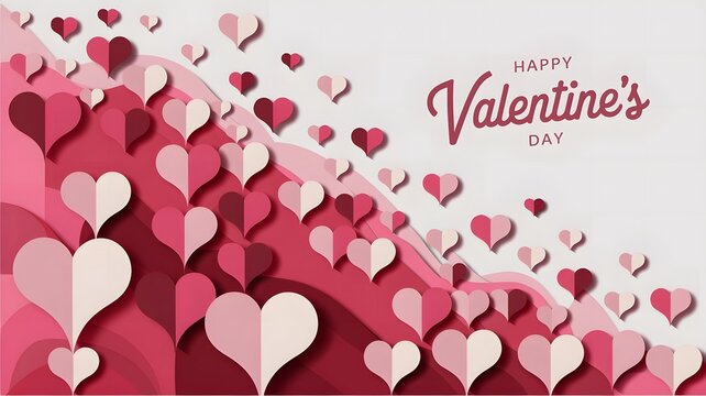 Happy Valentines Day Banner with Hearts And Flowers