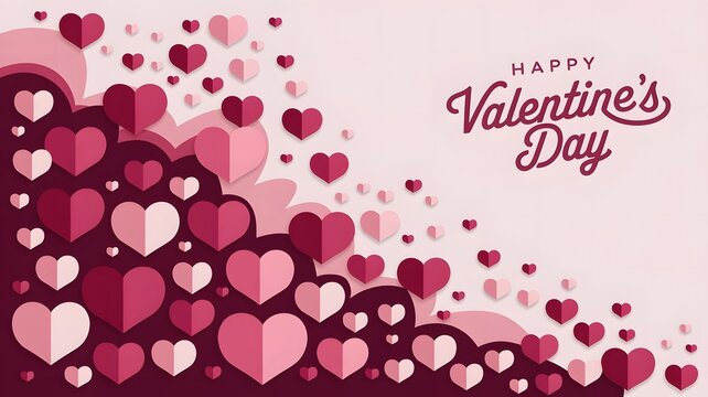 Happy Valentines Day Banner with Hearts And Flowers