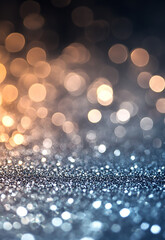 Wall Mural - silver glitter bokeh background close up of shimmering silver glitter reflecting light in a beautifu
