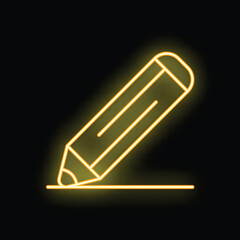 Poster - Bright yellow neon pencil is drawing a straight line on a black background