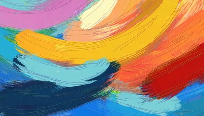 Poster - Electrifying Summer Mood with a Bold and Expressive Abstract Brush Stroke Pattern, Capturing the Exuberance of Bright Colors and Textures in a Whimsical Artwork.
