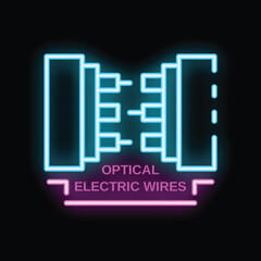 Poster - Glowing neon icon of optical electric wires for telecommunication and internet networks