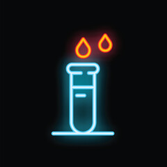 Poster - Neon icon of a test tube receiving two drops of liquid, glowing on a black background