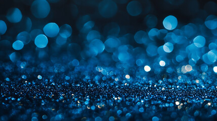 Wall Mural - abstract blue glitter bokeh background for festive celebration. blue glitter christmas background wi