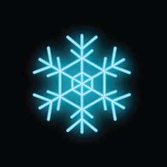 Poster - Bright, neon blue snowflake is glowing on a black background