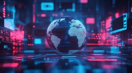 Fototapete - digital abstract background, monitor, news, globe, security, breaking news, breaking news