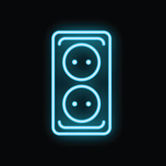 Poster - Neon sign showing an electrical wall socket with two round holes for plugging in devices