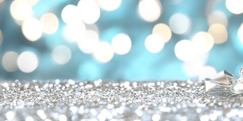 Wall Mural - Silver glitter, bokeh lights, festive background