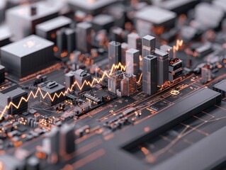 Poster - Aerial view of a modern cityscape with financial growth indicators urban environment digital art