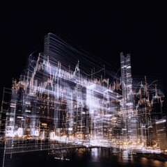 Poster - Dynamic urban financial growth cityscape abstract visuals nighttime aerial view innovation concept