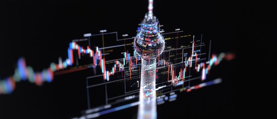 Poster - Futuristic forex trading overlays on berlin's tv tower with upward-trending graphs at night