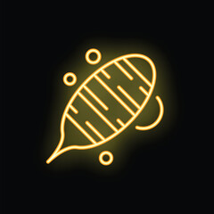 Poster - Bright yellow neon icon of a honeycomb glowing on a dark background