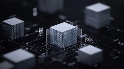 Poster - Futuristic financial overlays on abstract architectural forms digital space 3d visualization modern design top angle innovation
