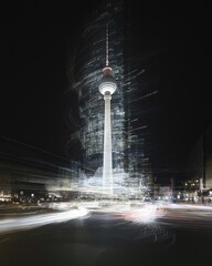 Poster - Berlin landmarks merging with financial growth graphs cityscape night view urban development insights