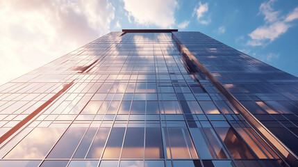 Wall Mural - Modern office building or business center. High-rise window buildings made of glass reflect the clouds and the sunset.  