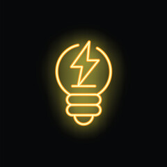Poster - Bright yellow neon lightbulb is glowing with a lightning bolt inside, symbolizing a powerful idea or concept