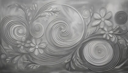 Poster - Vintage Gray Abstract Acrylic Background with Whimsical Flower Circles A Captivating Blend of Retro Elegance and Organic Artistry, Perfect for Modern Interior Decor or Graphic Design Projects.