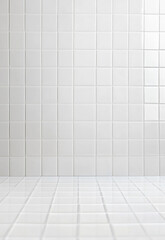 Poster - luxury porcelain interior repeat pattern white modern glossy ceramic square tiles background texture
