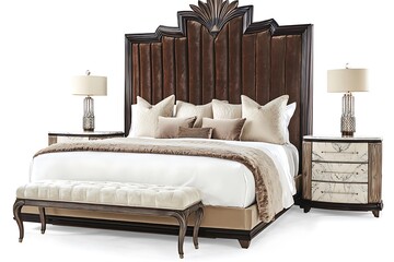 Wall Mural - A bed with a brown headboard and white pillows