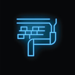 Poster - Plumbing system icon glowing in neon blue on a black background, perfect for representing plumbing services