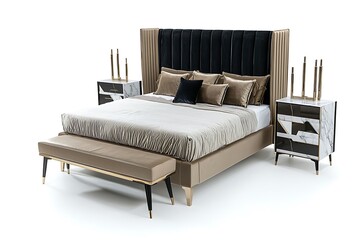 Wall Mural - A bed with a black headboard and a white comforter