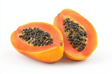 Wall Mural - Ripe papaya halves, studio shot, white background, healthy food