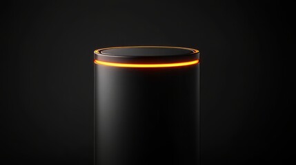 Poster - Sleek dark cylindrical podium with glowing rim edges, set against a deep black background with ambient light effects