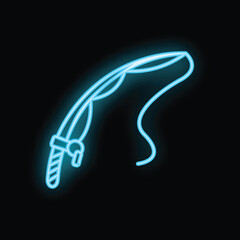 Poster - bright blue neon sign depicting a fishing rod with its fishing line forming a curved shape