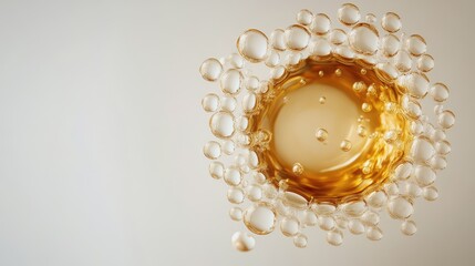 Wall Mural - Oil drop isolated on a white background, Con of gold liquid drop like oil, Gasoline or vitamins from droplet, Serum droplet with air bubbles.