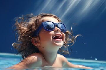 Sticker - Sunglasses swimming laughing portrait.