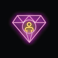 Poster - Neon icon of a person inside a diamond representing high value, on a black background