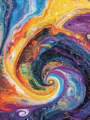 Poster - Abstract Swirling Nebula: Cosmic Hues in Fluid Acrylics