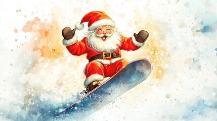 Wall Mural - Happy Santa skiing in winter.