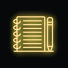 Poster - Bright yellow neon sign depicting a notepad and pencil for writing down ideas, notes, or to do lists